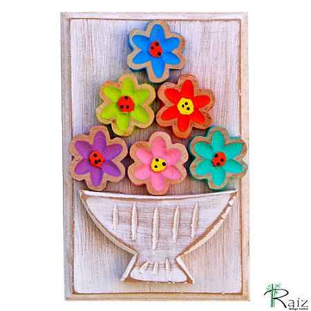 Quadro Vaso De Flores Coloridas Rústico