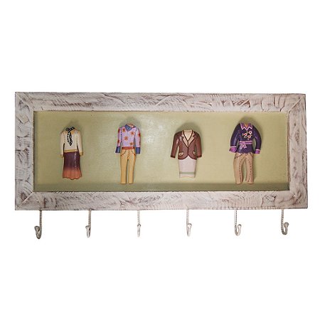 Quadro Cabideiro Ganchos Estilo Feminino Madeira 60x24cm (S)