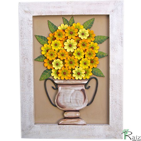Quadro Decorativo Vaso de Flores Amarelas e Mostarda Madeira Luxo (L)