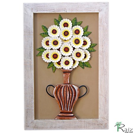 Quadro Decorativo Vaso de Flores Brancas Madeira Luxo A (L) (c)