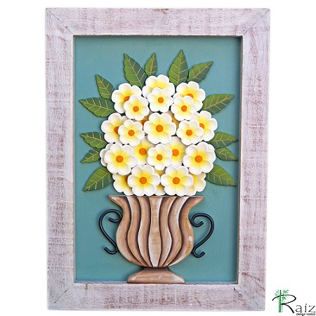 Quadro Decorativo Vaso de Flores Brancas Madeira Luxo B (L)
