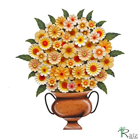 Quadro Ânfora Vaso De Flores Recortado Madeira Amarelo (L) (c)