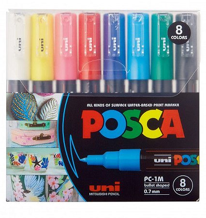 Caneta Posca PC - 1M 0.7 mm Kit Com 8 Cores Uniball