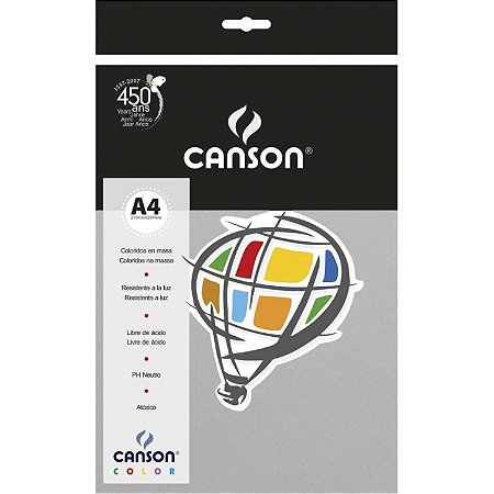 Papel Color A4 180 g/m² Cinza 10 Folhas - Canson