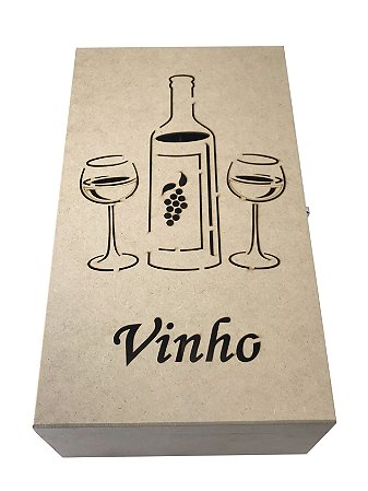 Caixa Trabalhada MDF Porta Vinho E Taça 39x22x13 cm