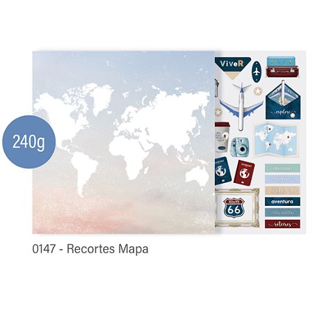 Papel Scrapbook 240 gr - Decore Crafts Além do Horizonte Recortes Mapa 0147