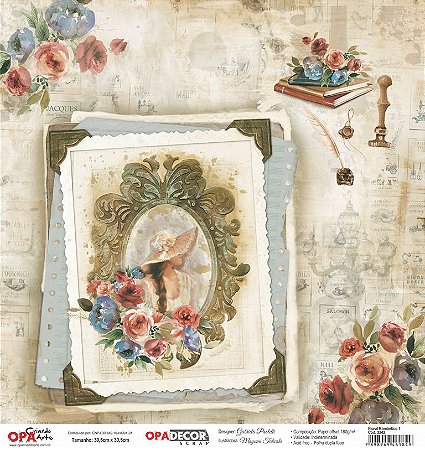 Papel Para Scrapbook Opadecor 30,5x30,5 - By Gabi Paoletti - Floral Romântica 1 3242