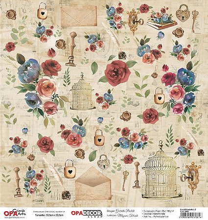 Papel Para Scrapbook Opadecor 30,5x30,5 - By Gabi Paoletti - Floral Romântica 2 3243
