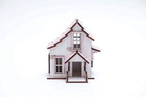 Casa Suculenta Antiga Branco e Rosa 8x8x9,5 Cm