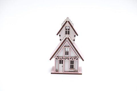 Casa Suculenta 2 Telhados Branco e Rosa 7x5x12 Cm