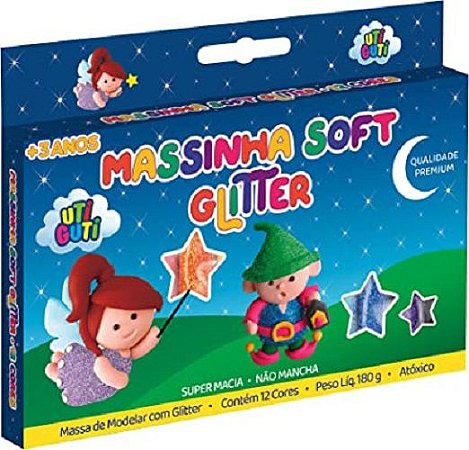 Massinha Soft Glitter Para Modelar 180G 12 Cores Uti Guti