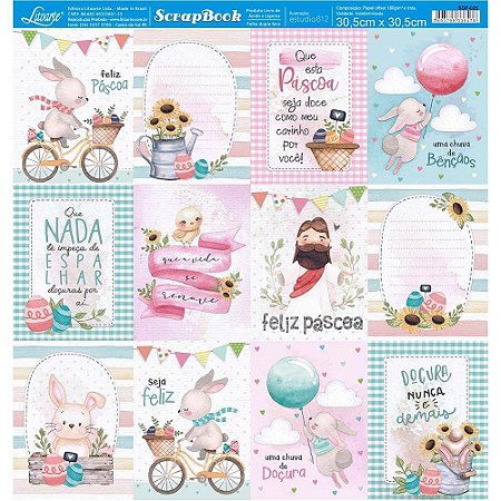 Papel Para Scrapbook 30,5 Cm X 30,5 Cm Litoarte SDP-025 Coleção Feliz Páscoa – Tags