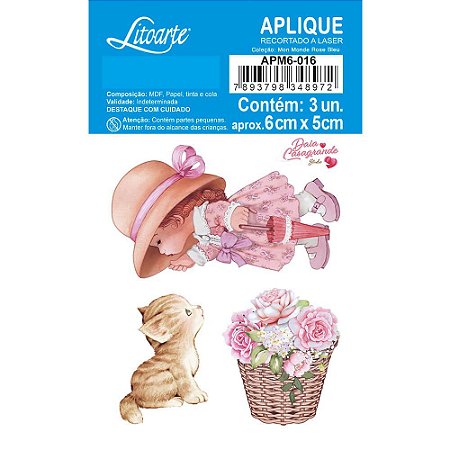 Aplique em Papel e MDF - Coleção Mon Monde Rose Bleu – Menina APM6-016