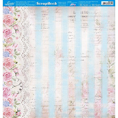 Papel para Scrapbook Dupla Face - Coleção Mon Monde Rose Bleu - Renda SD-1276