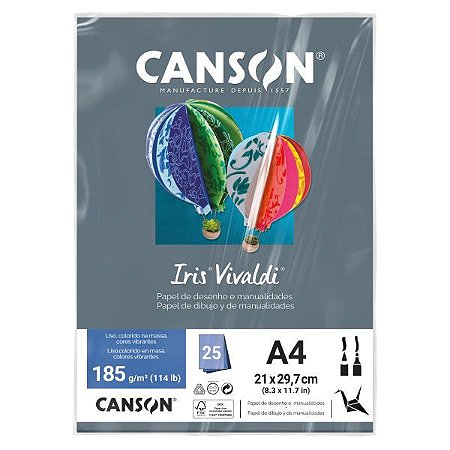 Papel Canson Iris Vivaldi Cinza Escuro Com 25 Folhas A4 185g - 66661532