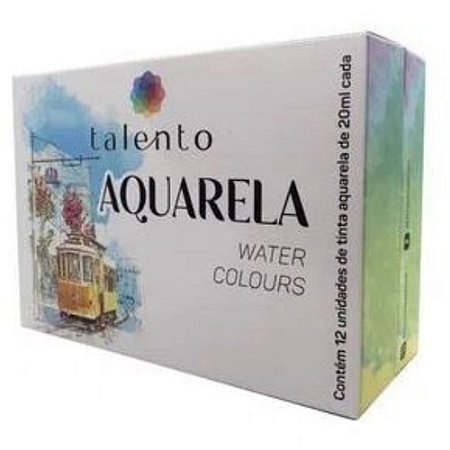 Kit de Tinta Aquarela Talento Water Colours 12 Cores de 20ml