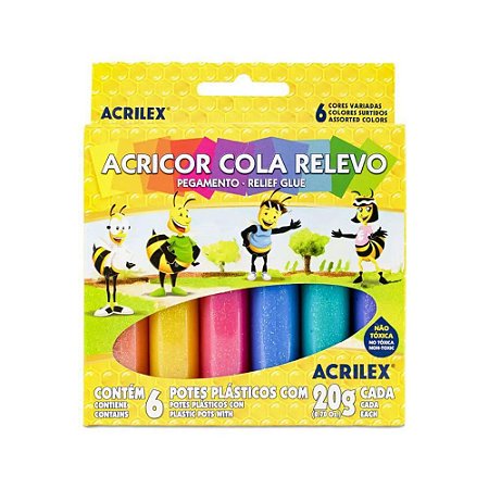 Cola Relevo Acrilex 6 Cores 20g Cor Variadas 02306
