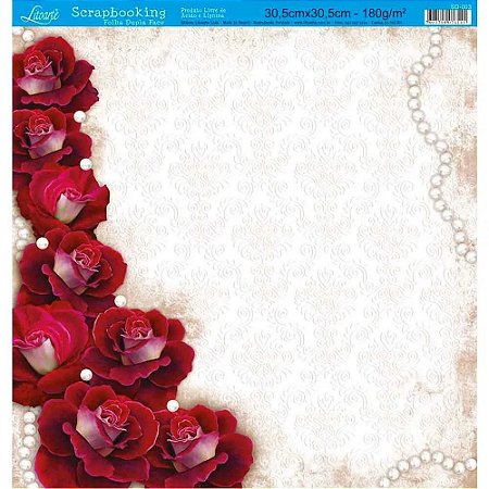 Papel Para Scrapbook Dupla Face 30,5x30,5 cm - Litoarte - SD-003 - Rosas E Pérolas