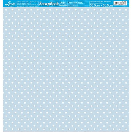 Papel Para Scrapbook Dupla Face 30,5x30,5 cm - Litoarte - SE-008 - Estrelinhas Azul e Branco