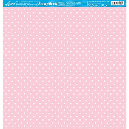 Papel Para Scrapbook Dupla Face 30,5x30,5 cm - Litoarte - SE-009 - Estrelinhas Branco e Rosa