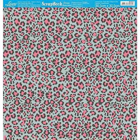 Papel Para Scrapbook Dupla Face 30,5x30,5 cm - Litoarte - SE-014 - Animal Print Onça Rosa e Verde
