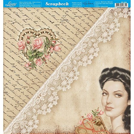 Papel Para Scrapbook Dupla Face 30,5 cm x 30,5 cm - SD-969 - Dama E Renda