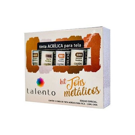 Kit Tinta Acrílica Talento Tons Metálicos Com 5 Cores 20ml