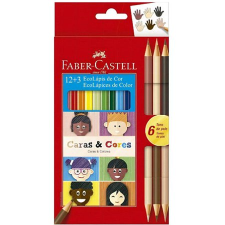 Lápis Faber Castell Caras e Cores  12 Cores + 6 Tons De Pele
