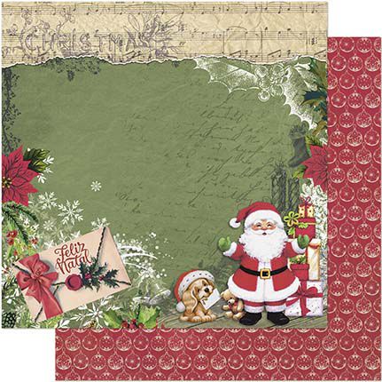 Papel Para Scrapbook Dupla Face 30,5 cm x 30,5 cm - SDN-124 - Scrap Duplo Natal - Feliz Natal, Papai Noel, Carta, Laço