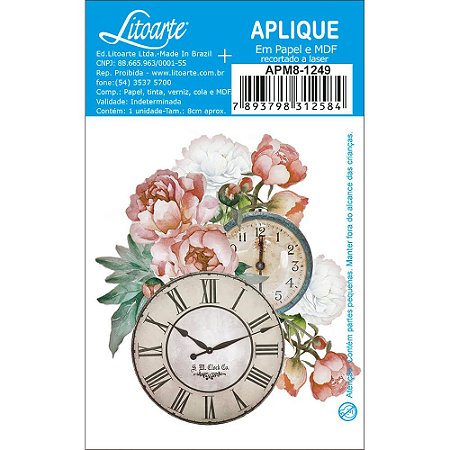 APM8-1249 - Aplique Litoarte Em Papel E MDF - Flores Relógios