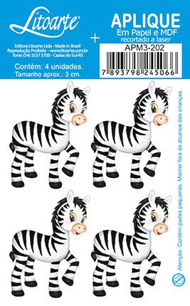 APM3-202 - Aplique LitoarteEm Papel E MDF - Zebra