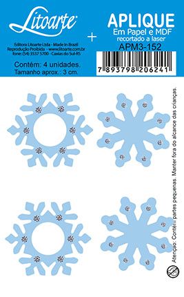 APM3-152 - Aplique Litoarte Em Papel E MDF - Flocos De Neve Azul
