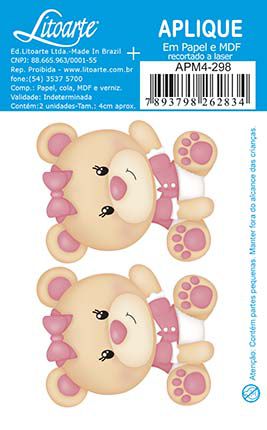 APM4-298 Aplique Litoarte Em Papel E MDF - Ursinhas Bebês