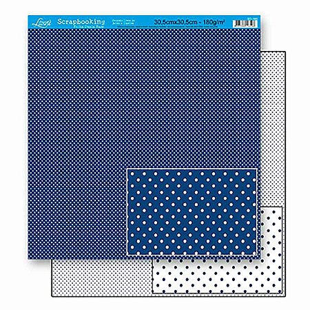 Papel Para Scrapbook Dupla Face 30,5 cm x 30,5 cm – Poá Azul Escuro Pequeno SD-188