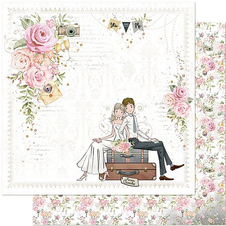 Papel Para Scrapbook Dupla Face 30,5 cm x 30,5 cm – Casamento, Noivos, Flores, Recém Casados SD-1119