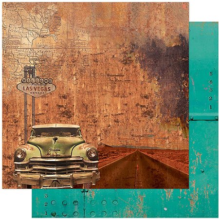 Papel Para Scrapbook Dupla Face 30,5 cm x 30,5 cm – Rustico, Carros, Las Vegas SD-1109