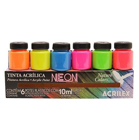 Kit Tinta Acrílica Neon Nature Colors Acrilex 10ml Com 6 Un