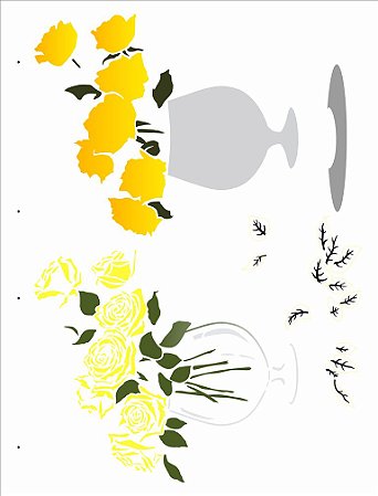 Stencil 32X42 Simples – Vaso Flores Rosas - Opa 2991 - 50%