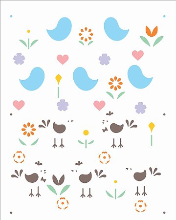 Stencil 20X25 Simples Estamparia Pássaros e Flores Opa 2971