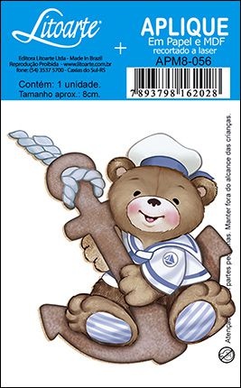 APM8-056 - Aplique Em Papel E MDF - Urso Marinheiro