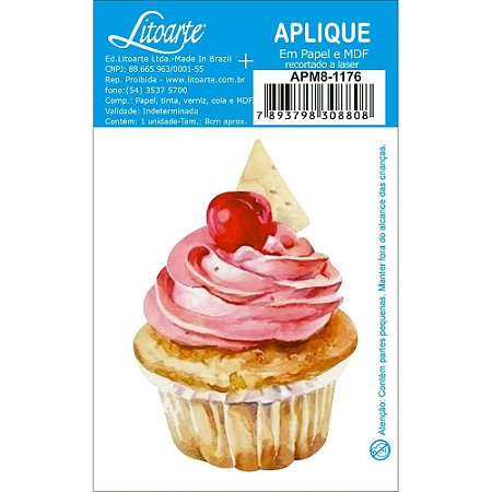 APM8-1176 - Aplique Em Papel E MDF - Cupcake Rosa