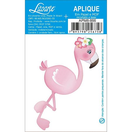 APM8-866 - Aplique Em Papel E MDF - Flamingo Com Flores