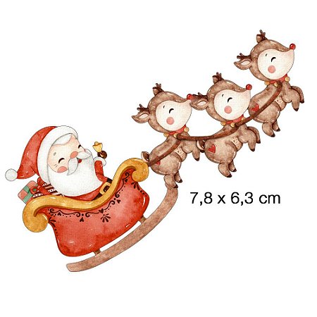 APMN8-159 - Aplique Em Mdf C/ Papel 8cm - Doce Natal Papai Noel