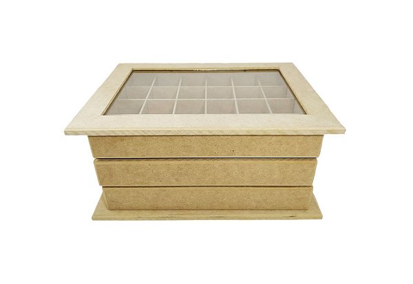 Cômoda Lisa Com Vidro 24 Divisórias Mdf Com 2 Gavetas Mdf