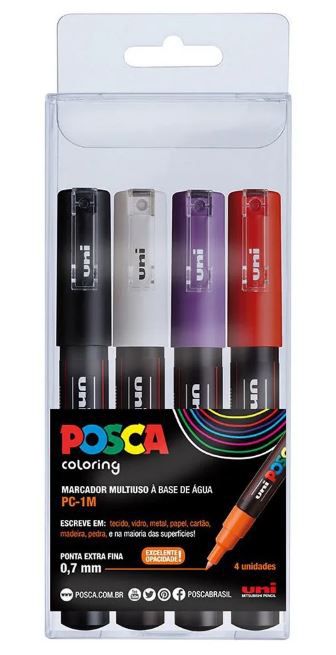 Caneta Posca PC - 1m 0.7 mm Kit Com 4 Cores Uniball