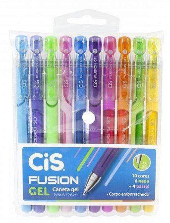 Caneta Gel Fusion 10 Cores Neon e Pastel 1.0 mm Emborrachado