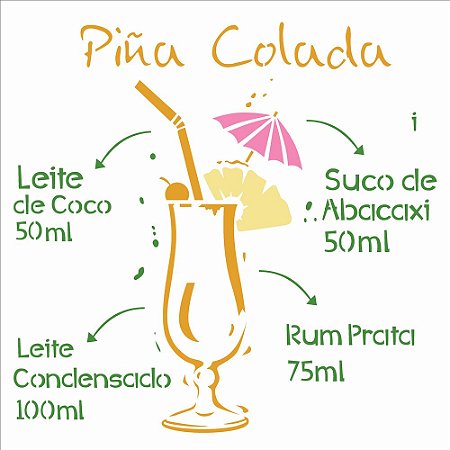 Stencil Simples 30,5 x 30,5 Drink Piña Colada - Opa 2197