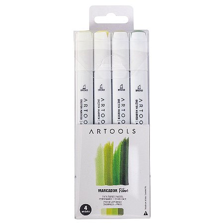 Marcador Ponta Dupla Pictom Artools - 4 Tons Verdes Cítricos