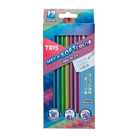 Lápis de Cor 12 Cores Metálicas Mega Soft TRIS