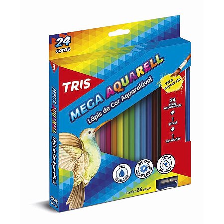 Lápis de Cor TRIS Aquarelável 24 Lápis + Apontador + Pincel